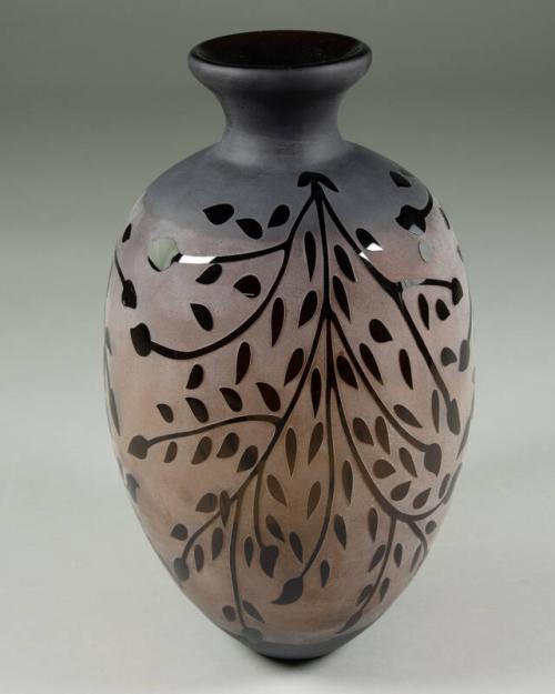 Glass Vase with Leaf Designs