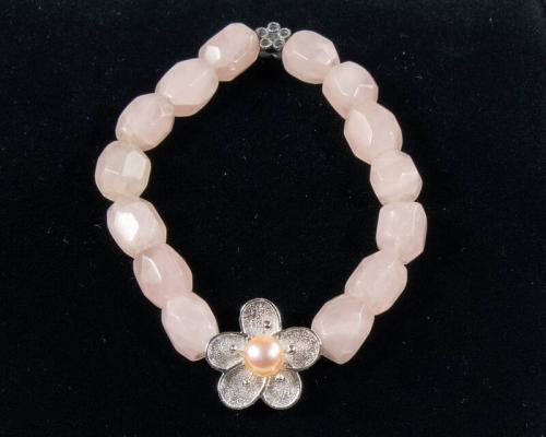 Pink Stone and Pearl Flower Bracelet