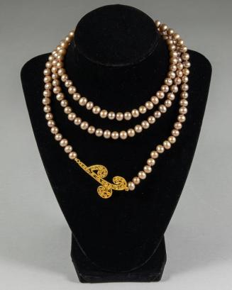 Filigree Leaf and Pearl Strand Necklace