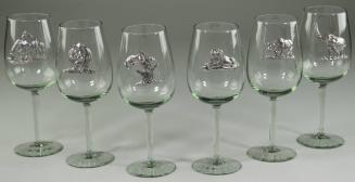 Wine Glasses with Metal Animal Emblems