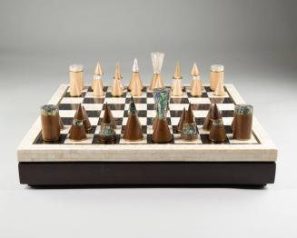 Mosaic Chess Set with Brass and Mother-of-Pearl Pieces