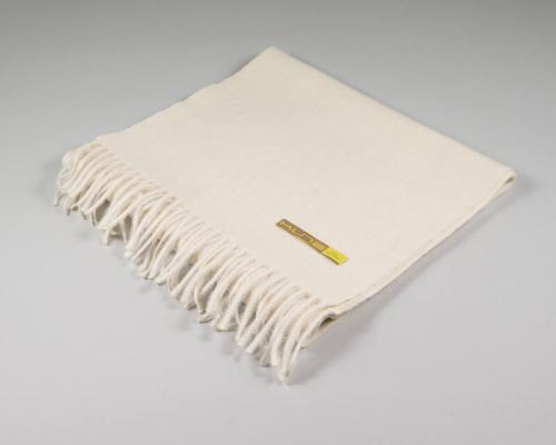 Fringed White Wool Scarf