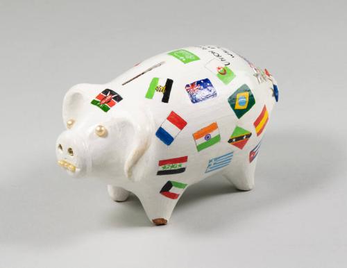 Ceramic Piggy Bank Covered with Flags