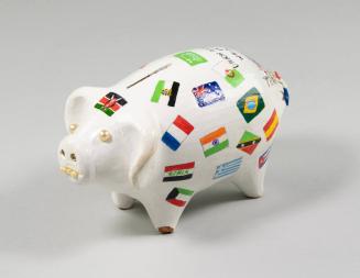 Ceramic Piggy Bank Covered with Flags