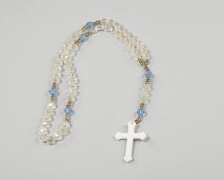 Clear, Blue, and Gray Plastic Beaded Rosary