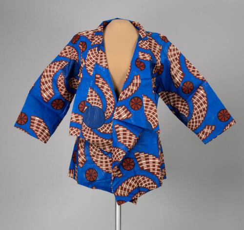 Blue Blazer with Liberian Geometric Pattern