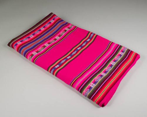 Pink Blanket with Decorative Stripes, Flowers, and Diamonds