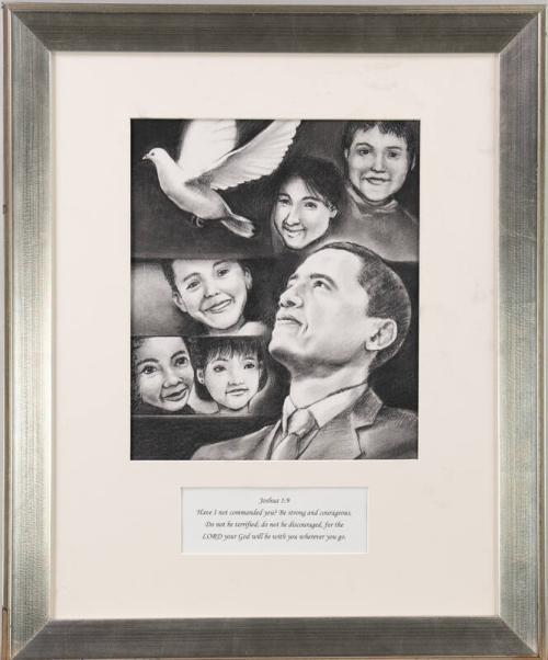 Drawing of President Obama Surrounded by Children