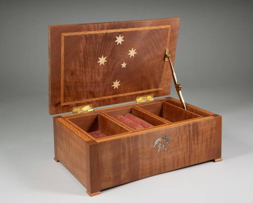 Wood Accessory Box Decorated with Symbols of Australia