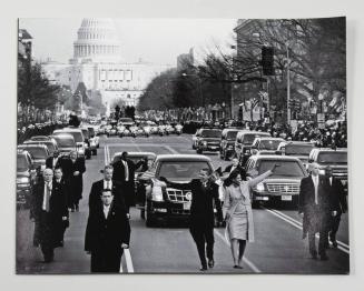 Photograph of President Barack Obama and First Lady Michelle Obama Walking the Inaugural Parade Route