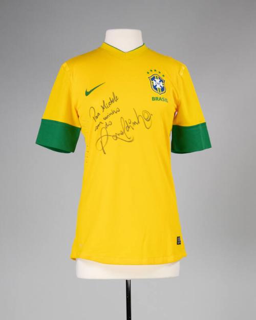 Brazil National Team Soccer Jersey Signed by Ronaldinho for First Lady Michelle Obama