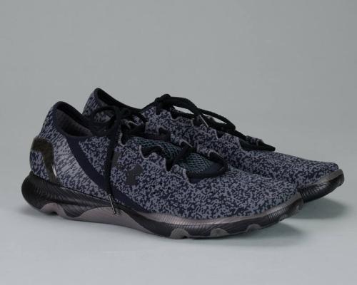 Pixelated Gray and Black Under Armour Speedform Apollo Running Shoes