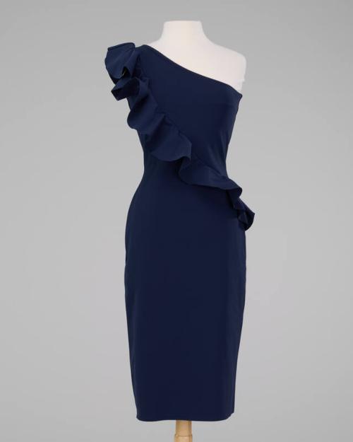 Navy One-Shoulder Sleeveless Dress