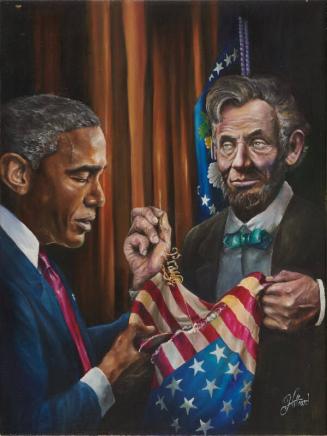 Painting of President Barack Obama and President Abraham Lincoln