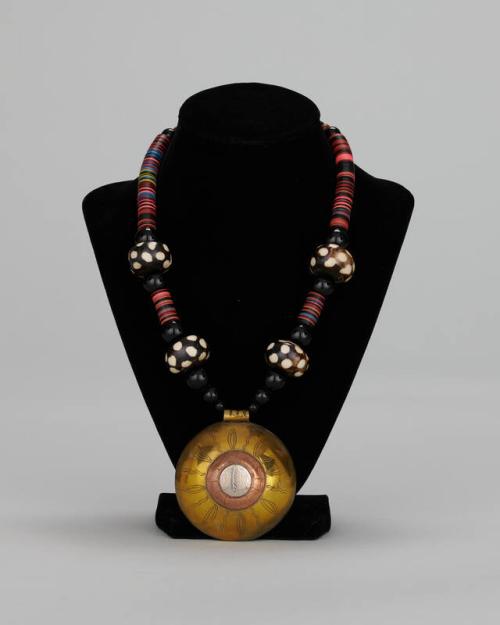 Beaded Necklace with Medal Medallion Pendant