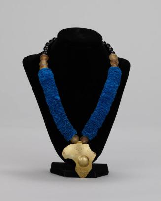 Beaded and Textile Necklace with Africa Pendant