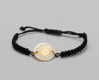 Cord Bracelet with Gold and Stone Charm