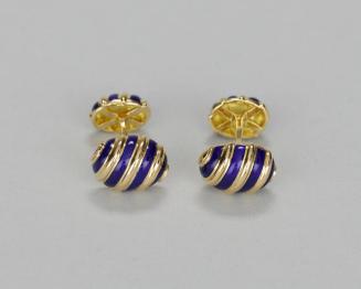 Gold Cufflinks with Blue Stripes