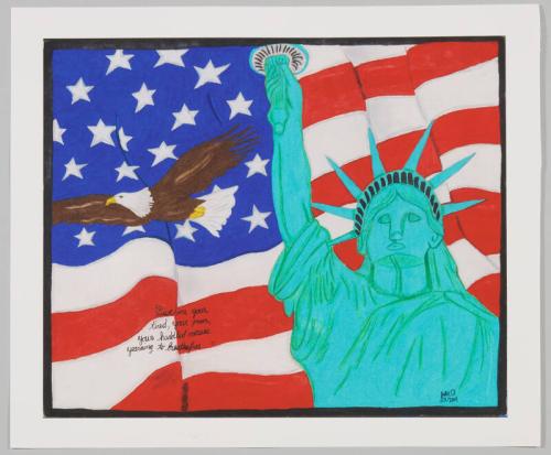 Statue of Liberty and Bald Eagle Illustration