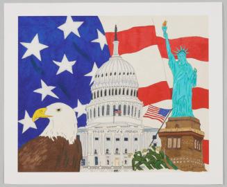 Statue of Liberty, Bald Eagle, and Capitol Building Illustration