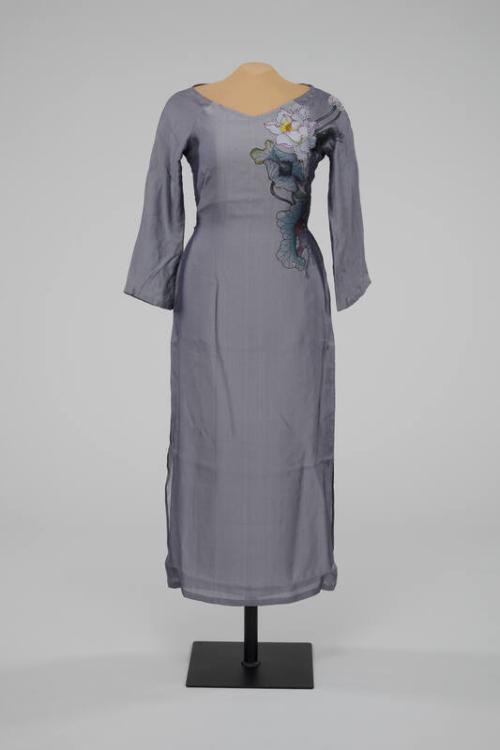 Gray Dress with a Painted Flower Design