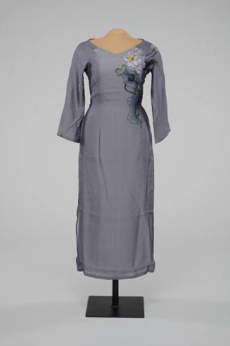 Gray Dress with a Painted Flower Design