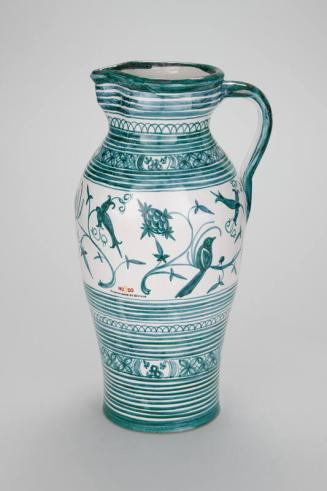 Ceramic Vase with Green Hand-Painted Decorations