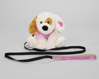 Plush Dog with Pink Harness and Leash