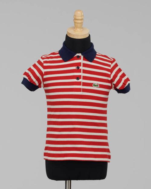 Red and Beige Striped Polo Shirt