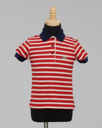 Red and Beige Striped Polo Shirt