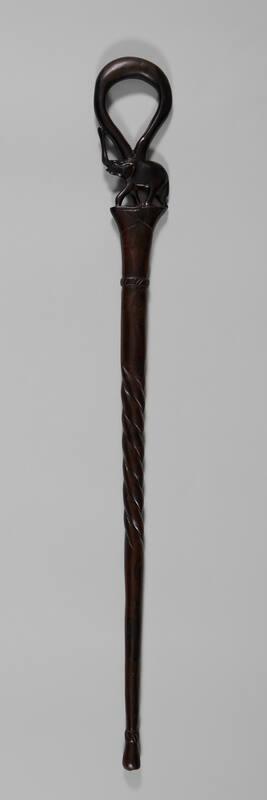 Black Wood Cane with Carved Elephant