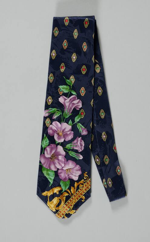 Navy Blue Necktie with Floral Decoration