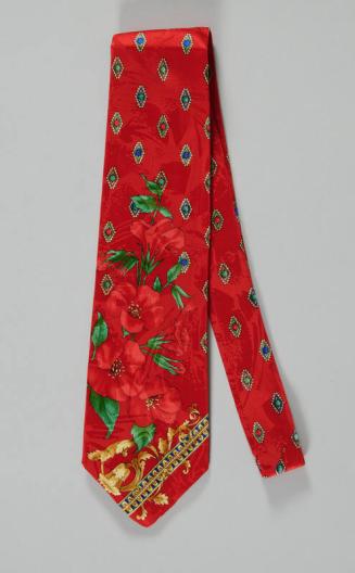 Red Necktie with Floral Decoration