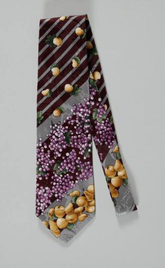 Maroon and Silver Necktie with Fruit Decoration