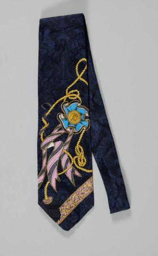 Navy Blue Necktie with Floral Decoration