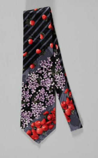 Black and Gray Necktie with Fruit Decoration