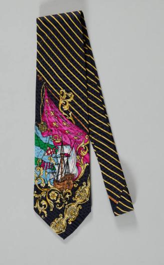 Navy Blue and Yellow Necktie with a Ship