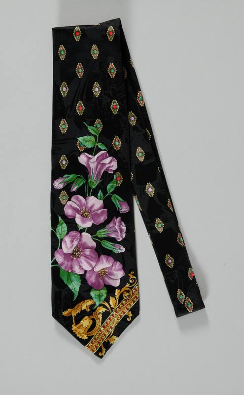 Black Necktie with Purple Flowers