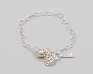 Silver Bracelet with Heart and Key Charms