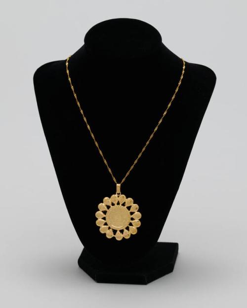 Gold Necklace with Arabic Script Pendant