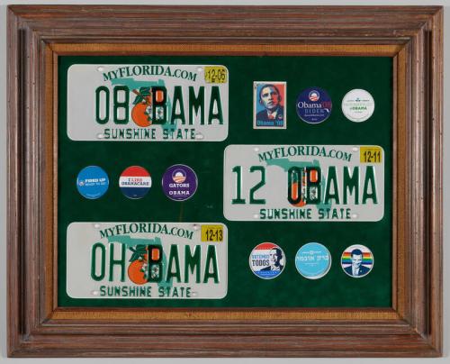 Florida License Plate and Campaign Button Collage