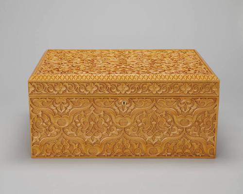 Wood Chest with Botanical Carvings