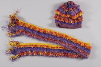 Purple, Orange, and Yellow Striped Knit Hat and Scarf Set