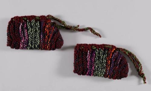 Maroon Knit Slippers with Multicolor Stripes