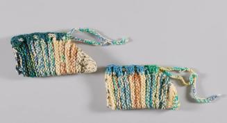 Off-White Knit Slippers with Orange, Brown, and Blue Stripes