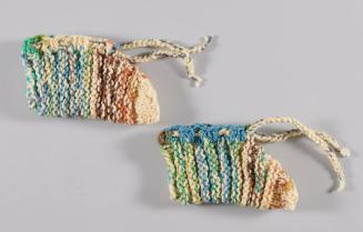 Off-White Knit Slippers with Orange, Brown, and Green Stripes