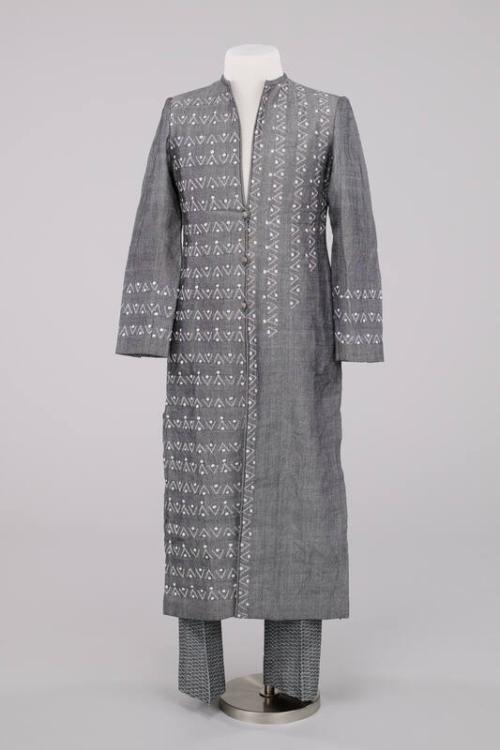 Gray Coat with Geometric Pattern