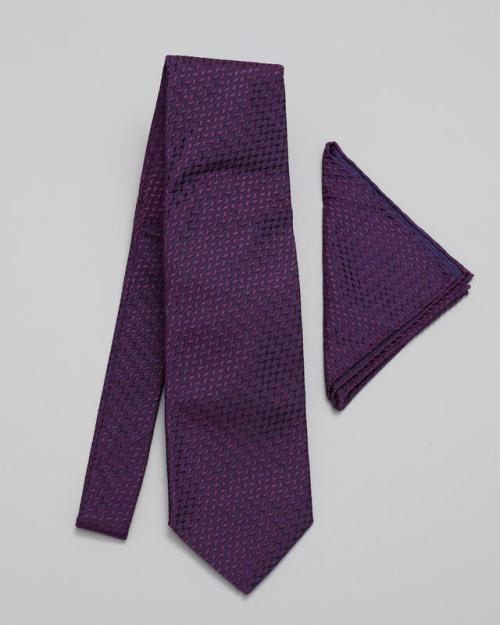 Violet Necktie and Pocket Square with Repeating Pointed Oval Design