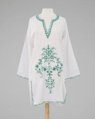 White Tunic with Green Floral Embroidery