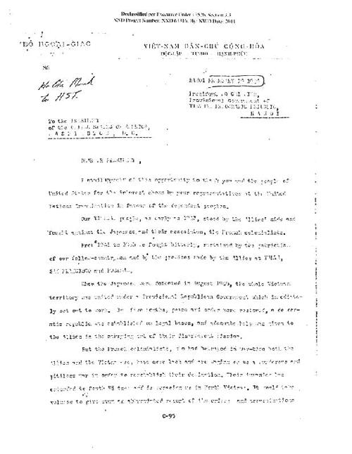 Photocopy of Letter from President Ho Chi Minh to President Harry Truman